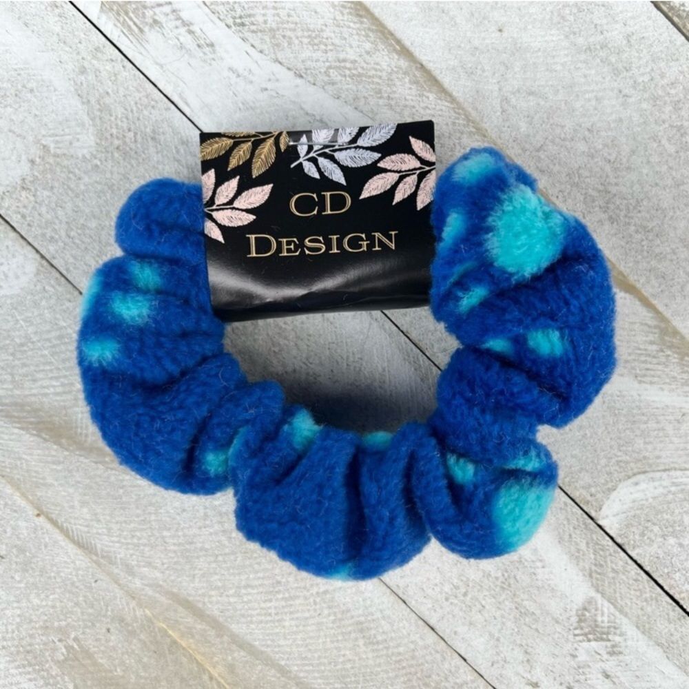 Blue fleece paw print scrunchie
